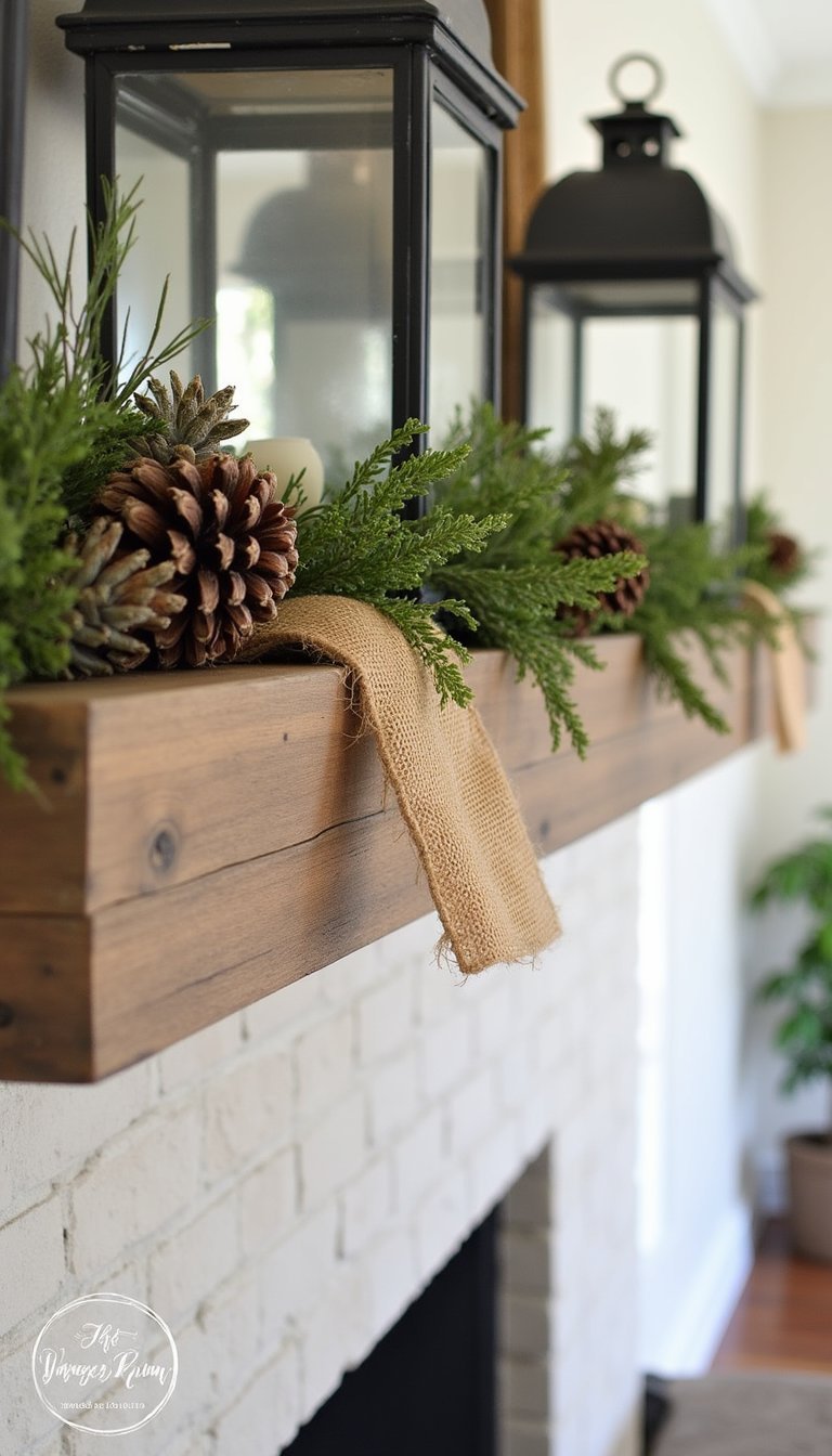 Rustic Burlap Ribbon And Pinecone Mantel Garland