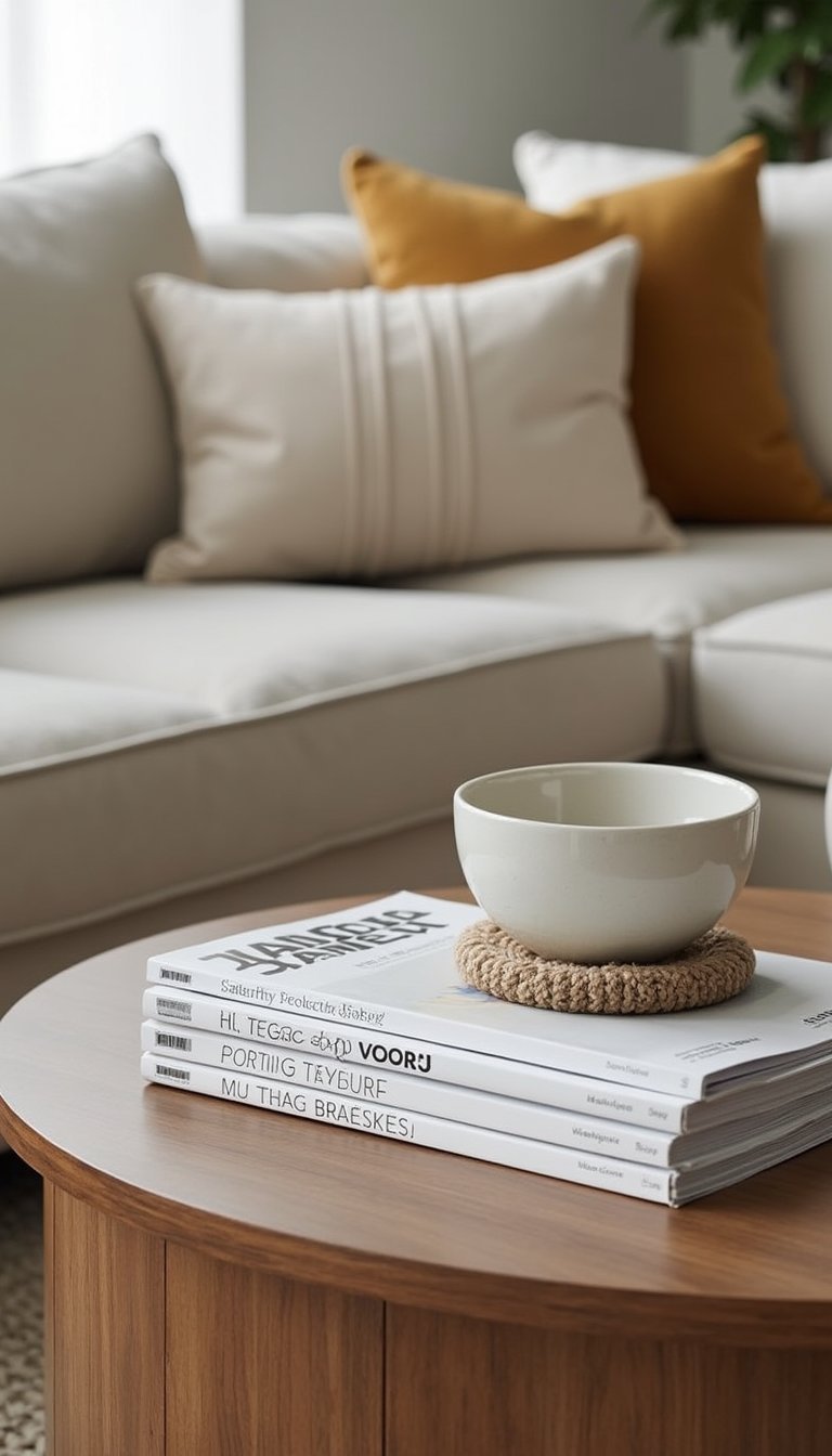 Artful Magazine Stack With Ceramic Accent Bowl