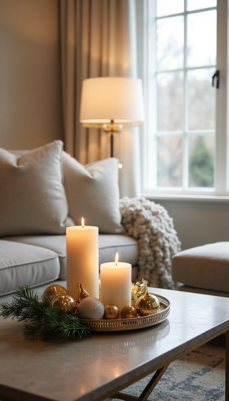 Holiday Sparkle With Mirrored Tray And Ornaments