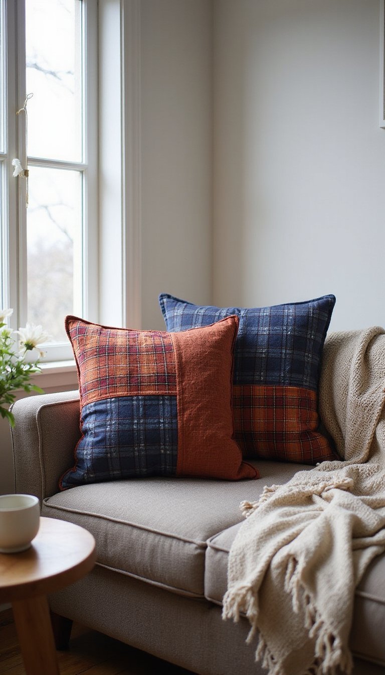 Quilted Patchwork Pillow Covers From Old Flannels