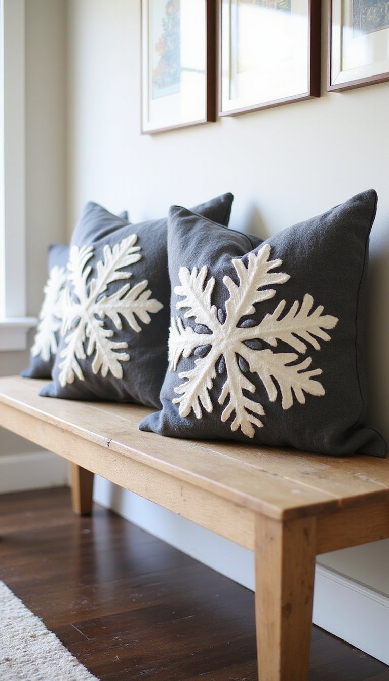 Wool Felt Applique Snowflake Pillow Covers For Entryway