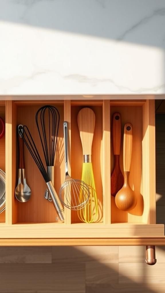 Bamboo Utensil Organizer With Custom Slots