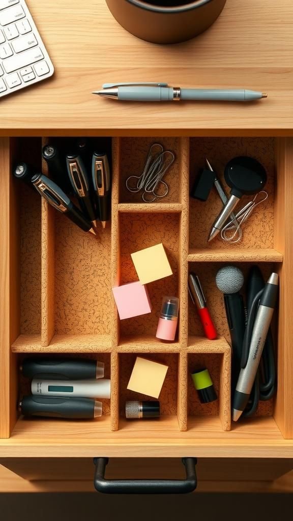 Cork-Lined Compartments For Quiet Stationery Storage