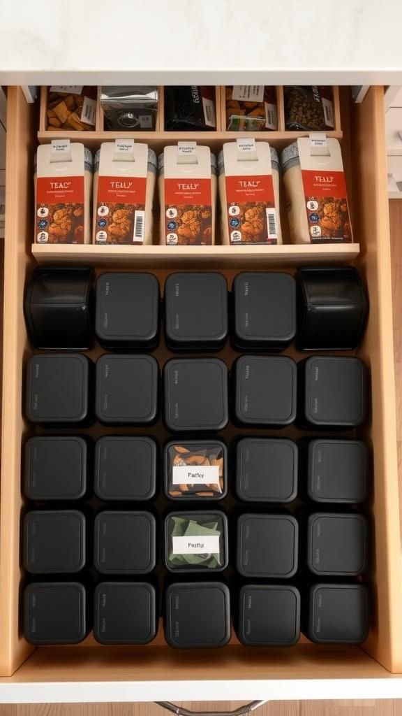 Uniform Tea Tin Row For Pantry Drawers