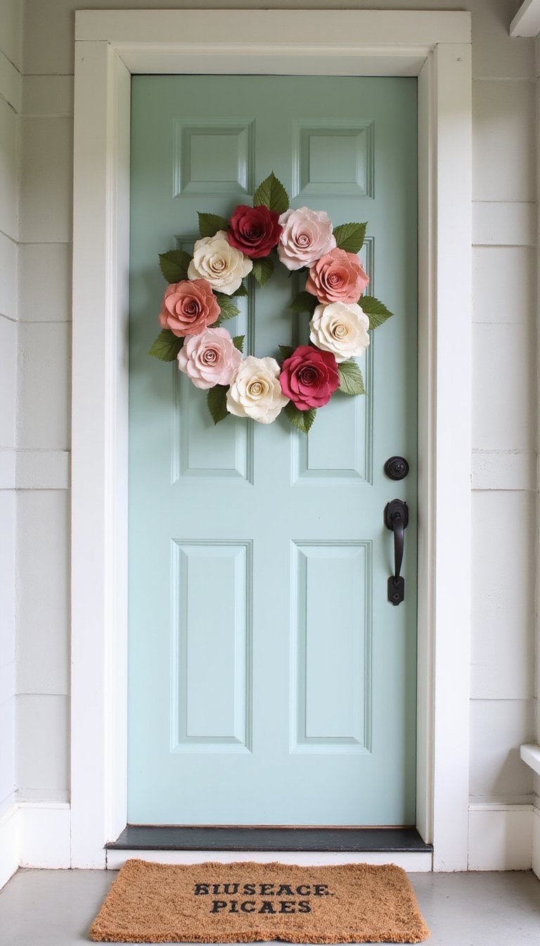Door Wreath Made From Paper Roses