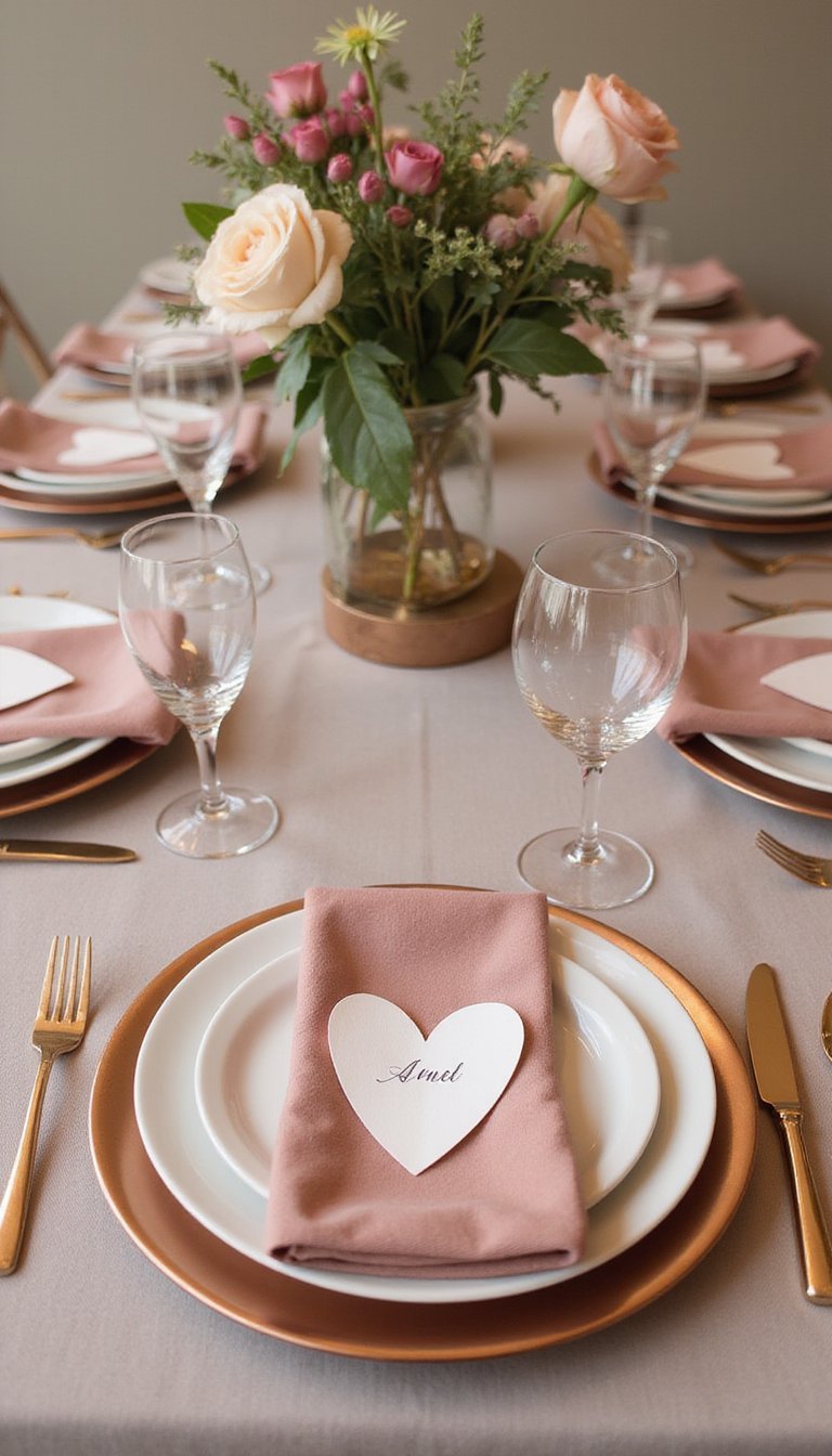 Rose Gold Table Setting With Velvet Napkins