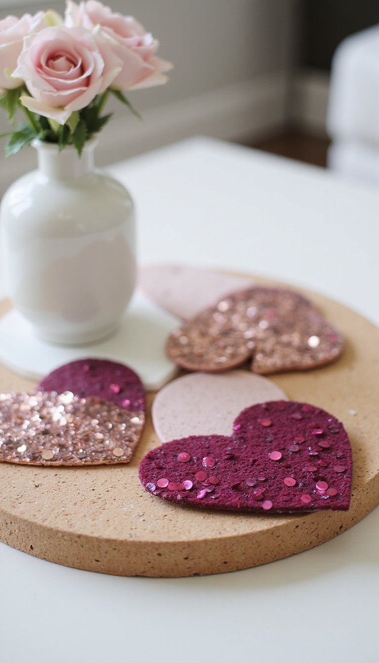 Sequin Heart Coasters For Sparkling Coffee Tables
