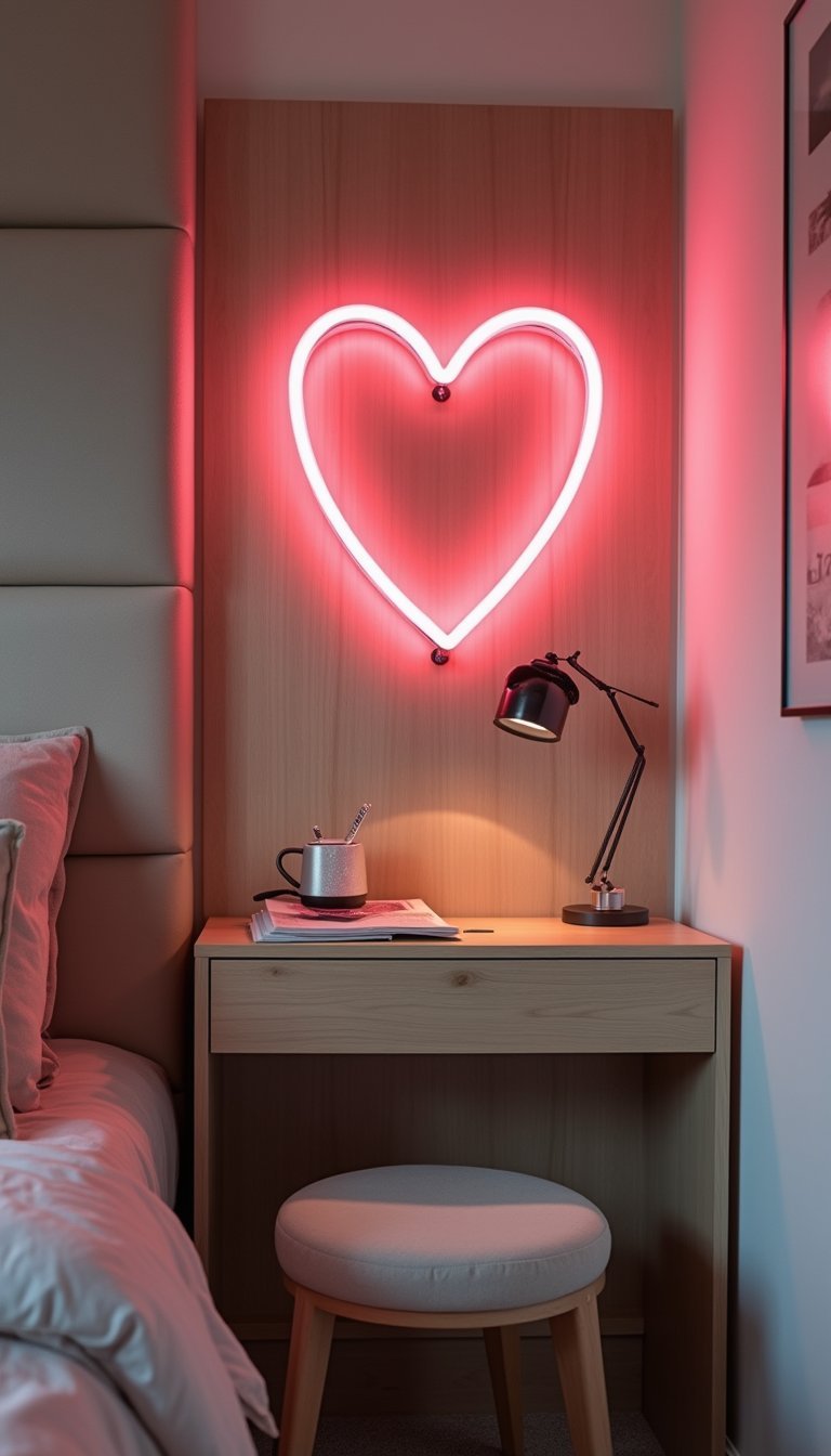 Warm Neon Heart Accent Sign For Ambiance