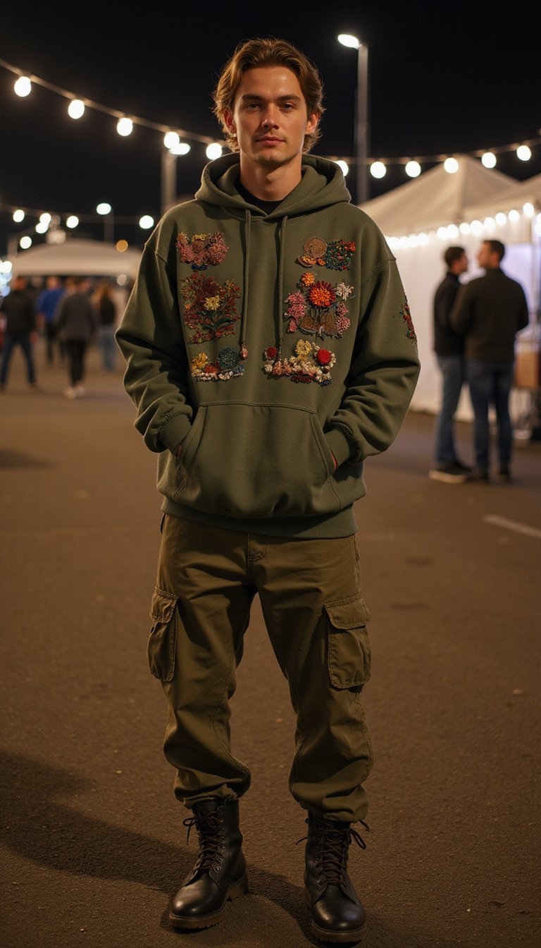 Upcycled Hoodie With Embroidered Patchwork Logo