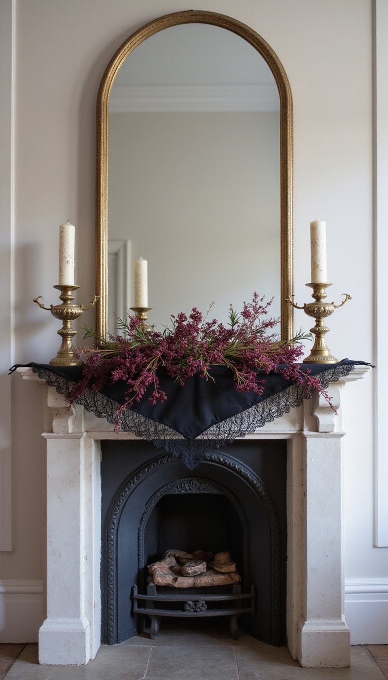 Black Lace Runner With Antique Brass Accents