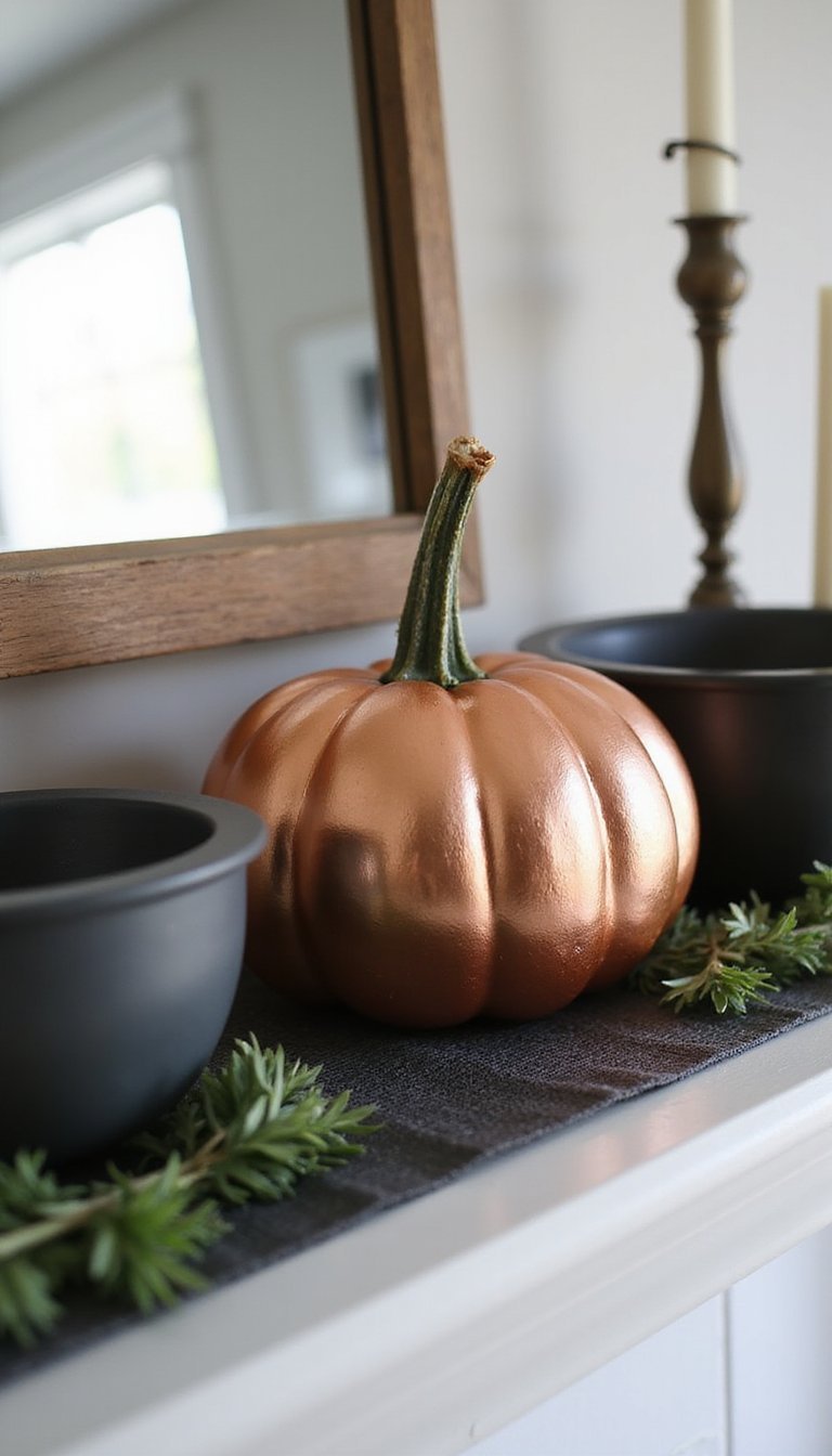 Copper Metallic Pumpkin Cluster With Greenery