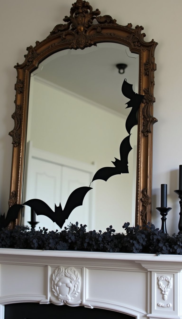 Gothic Mirror With Bat Silhouette Garland