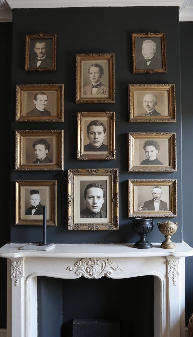 Haunted Portrait Gallery Above Mantel Using Prints