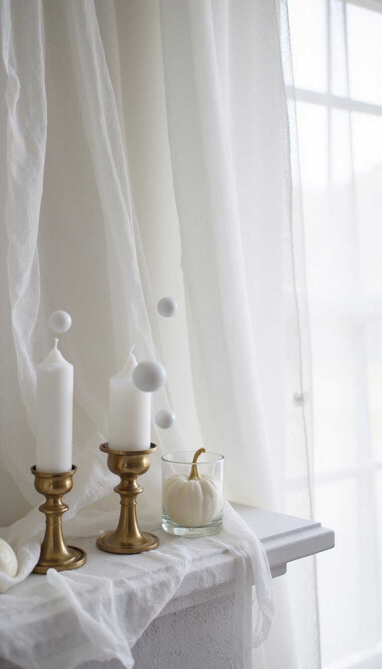 Monochrome White Ghost Mantel With Sheer Fabrics