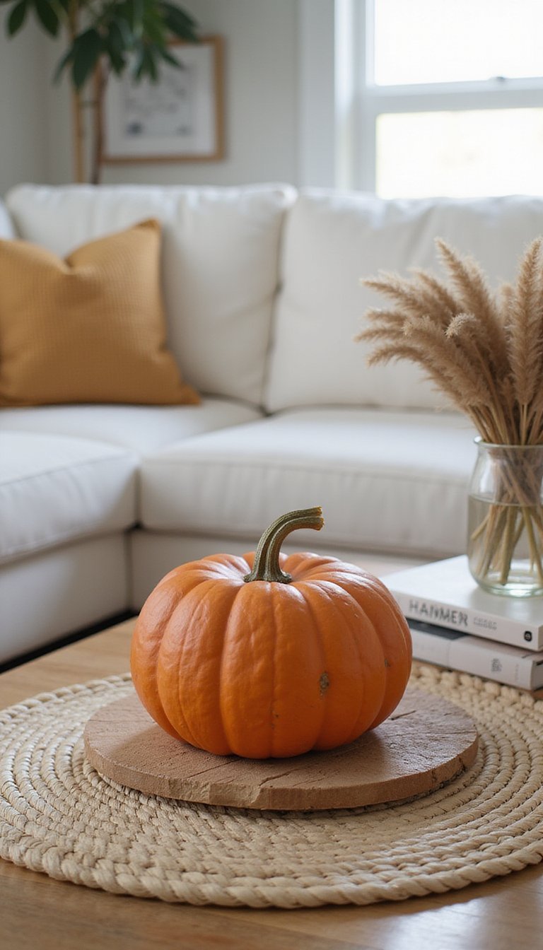 Boho Macramé And Painted Pumpkin Coffee Table Vignette