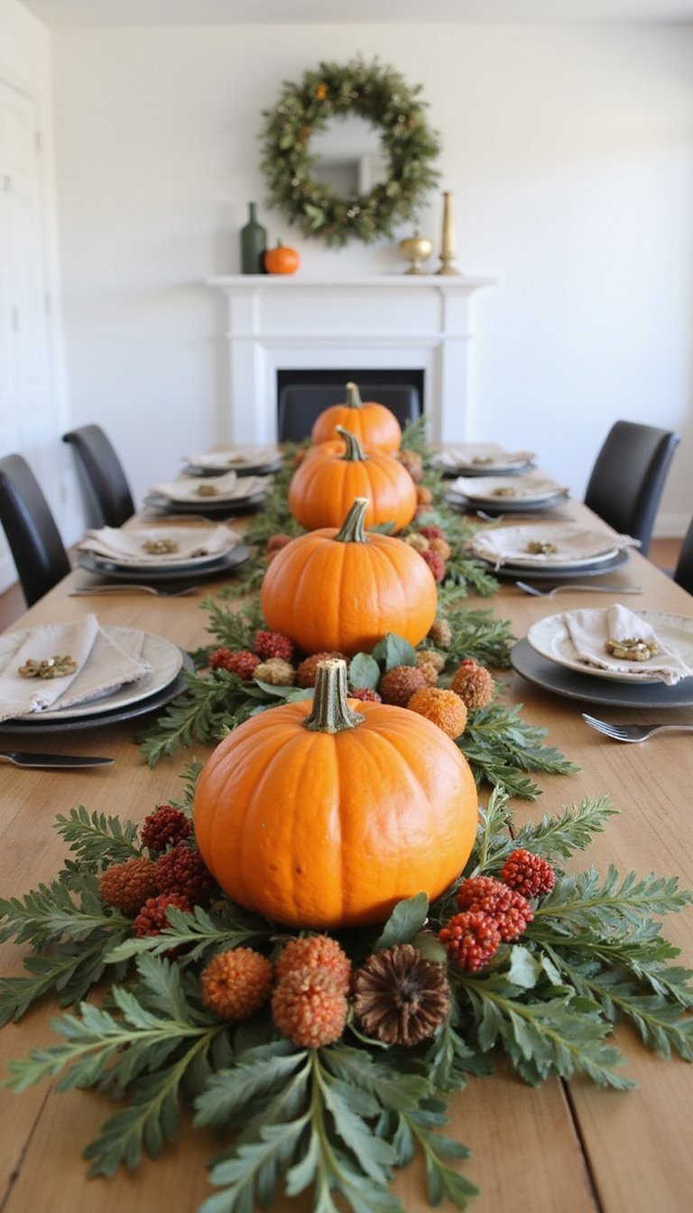 Cranberry And Orange Preserved Garland Around Pumpkins