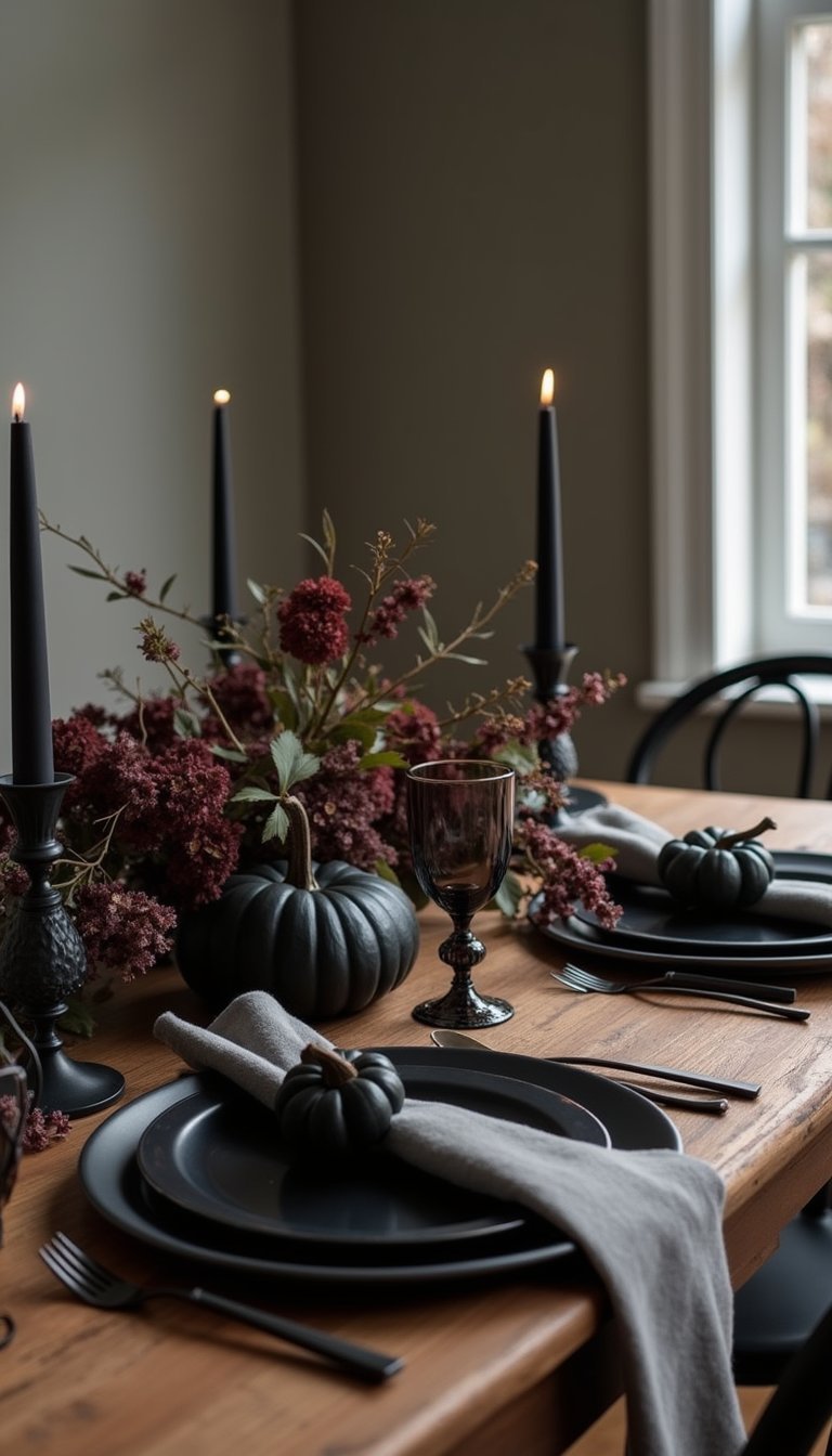 Monochrome Black Pumpkins For Moody Dining Ambiance