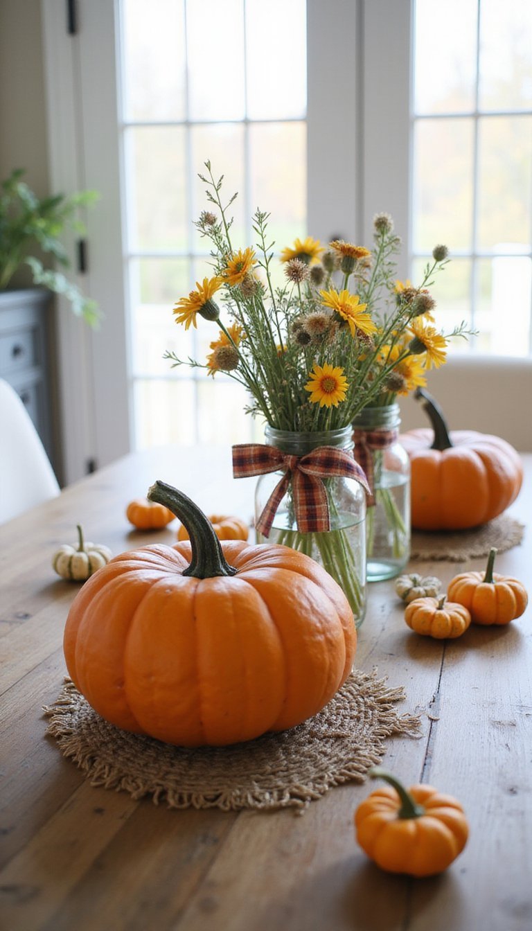 Plaid Ribbon Tied Pumpkins For A Cozy Country Table