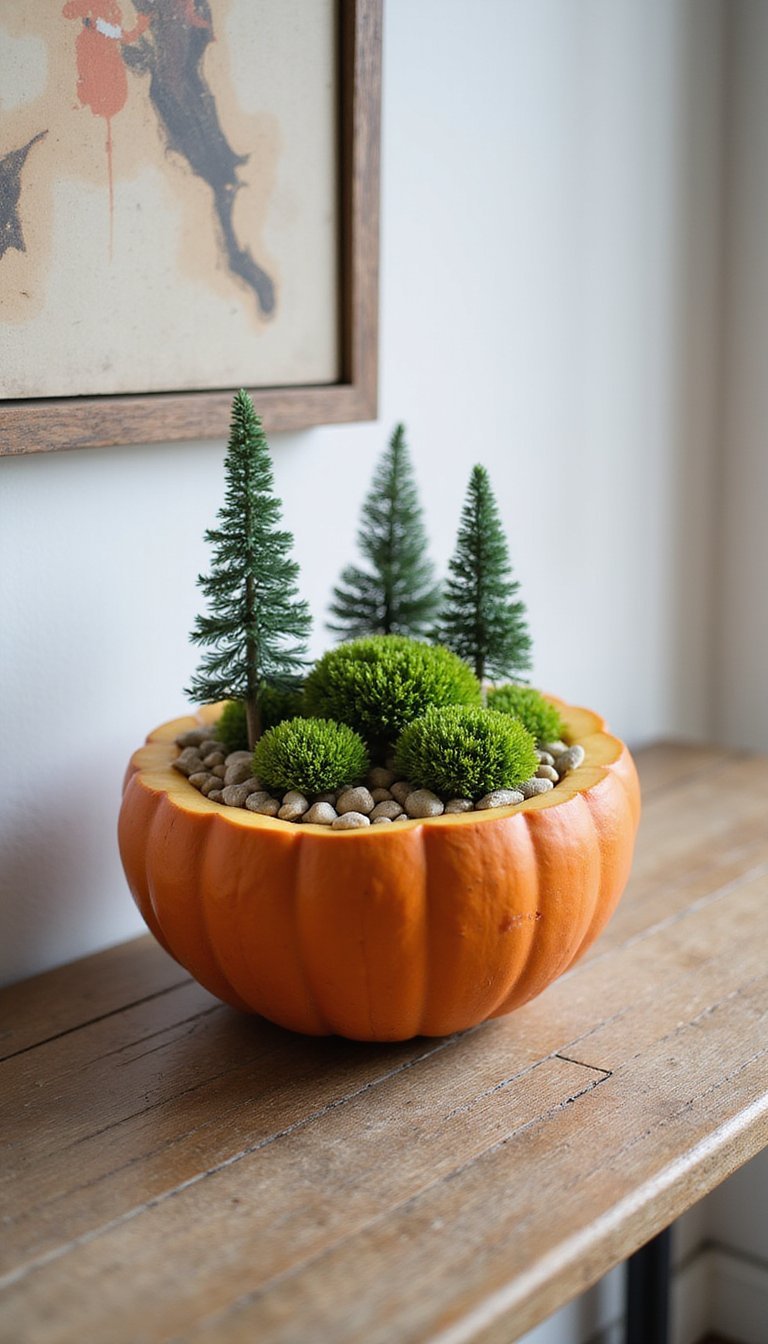 Terrarium-Style Pumpkin With Moss And Miniature Trees