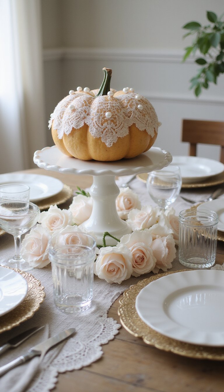 Victorian Lace And Pearls Pumpkin For Elegant Tables