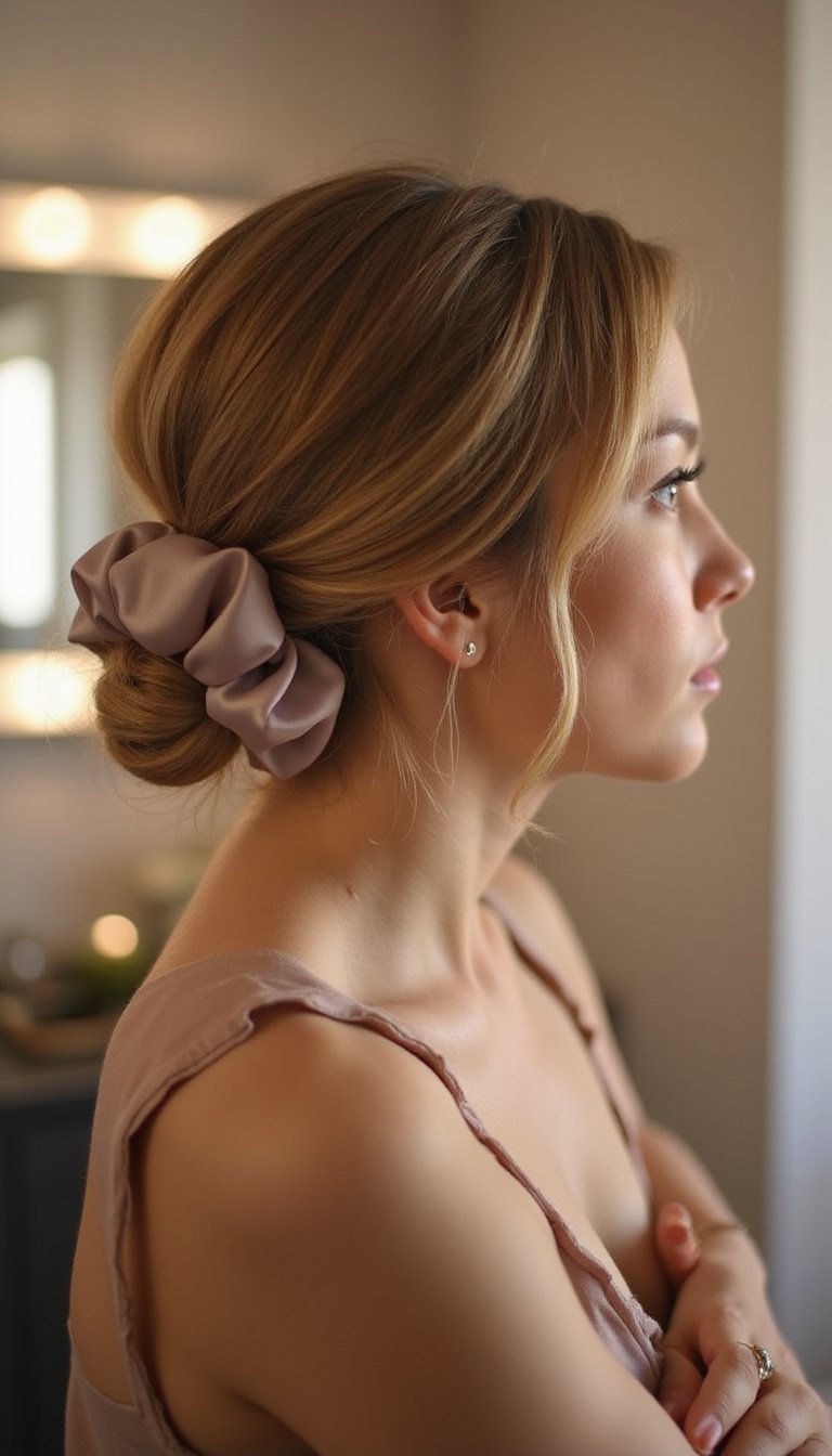 Low Chignon With Elastic Hidden By Satin Scrunchie