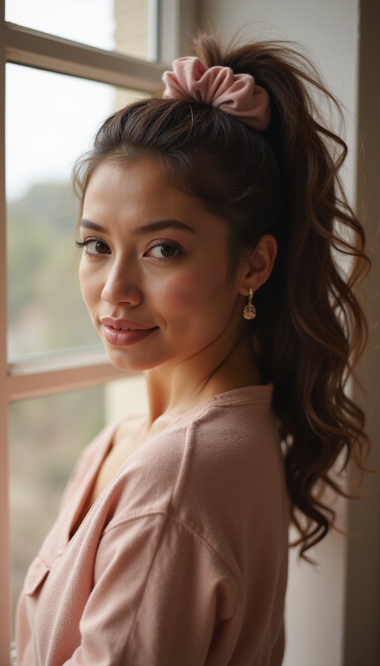 Side Ponytail With Volume And Chunky Scrunchie