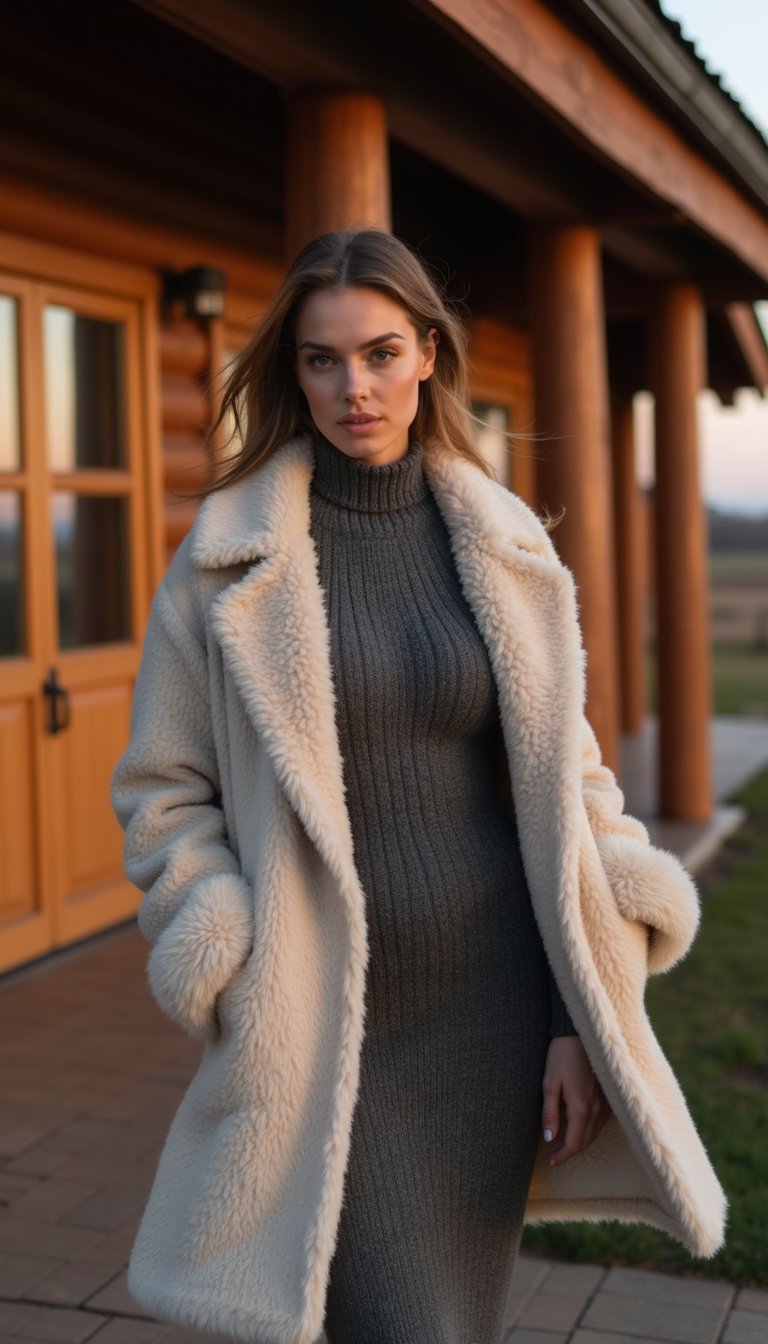 Après-Ski Dress With Faux-Fur Trim Coat