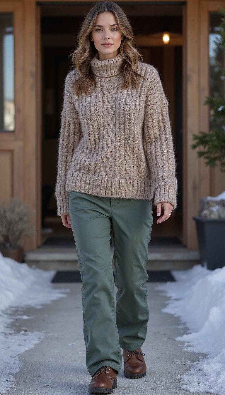 Cozy Cable Knit Sweater With Waterproof Pants