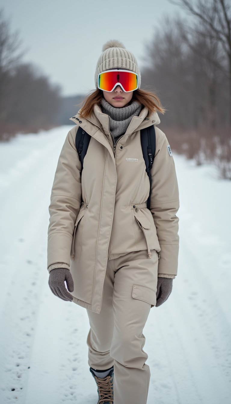 Minimalist Neutral Outfit With Contrast Goggles