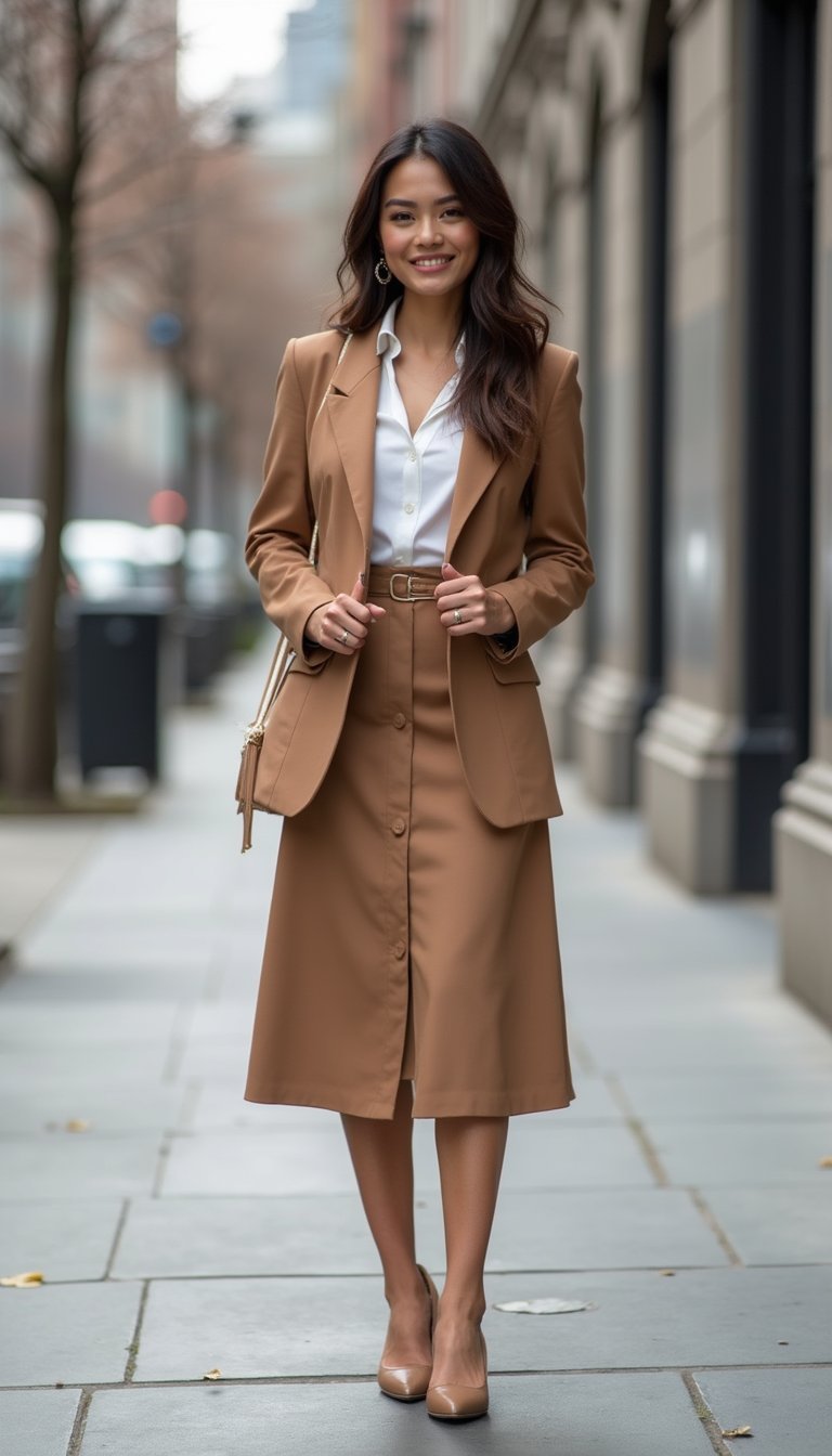 High-Waist A-Line Skirt And Cropped Blazer Set