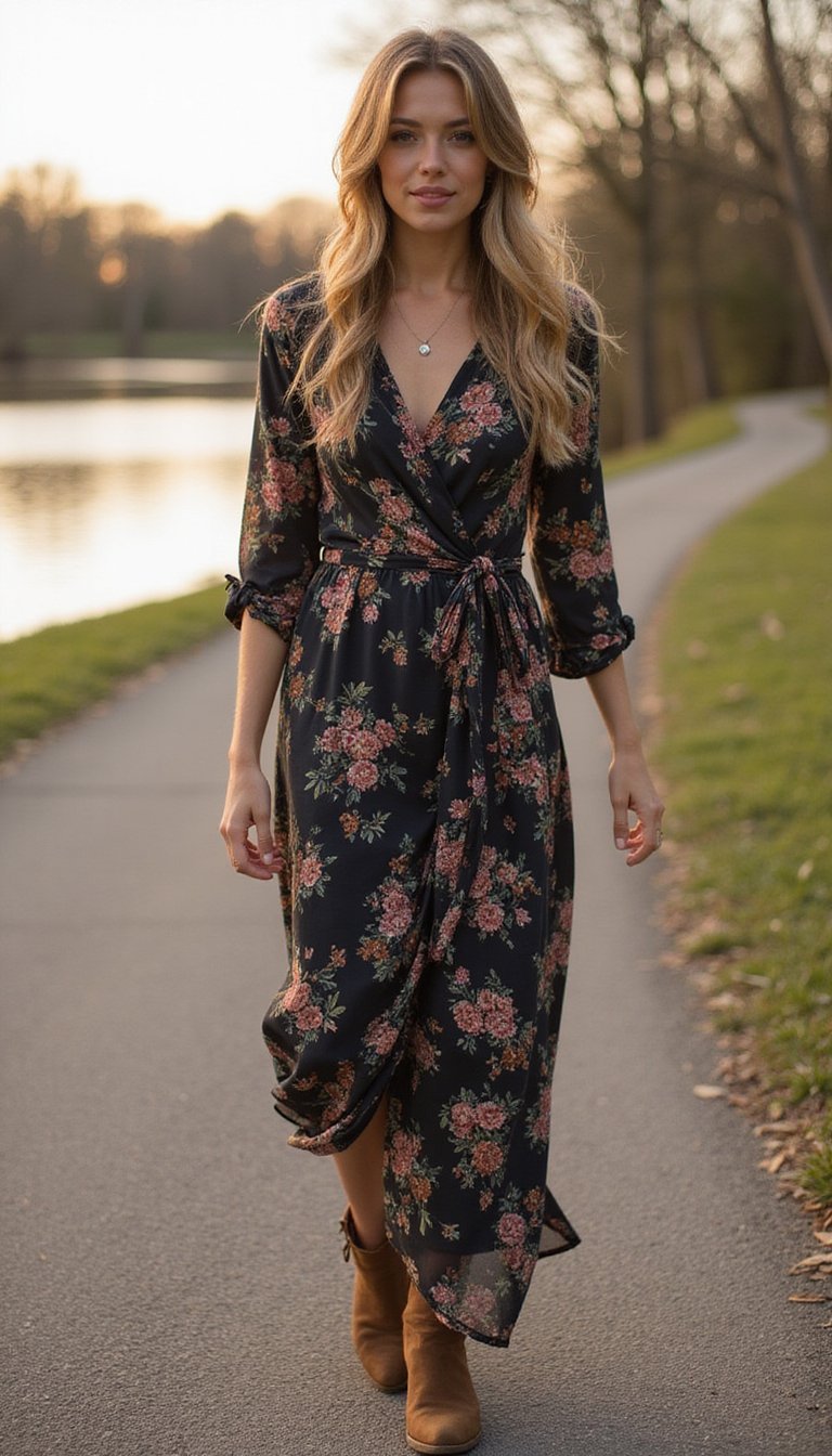 Floral Wrap Maxi With Ankle Booting Edge