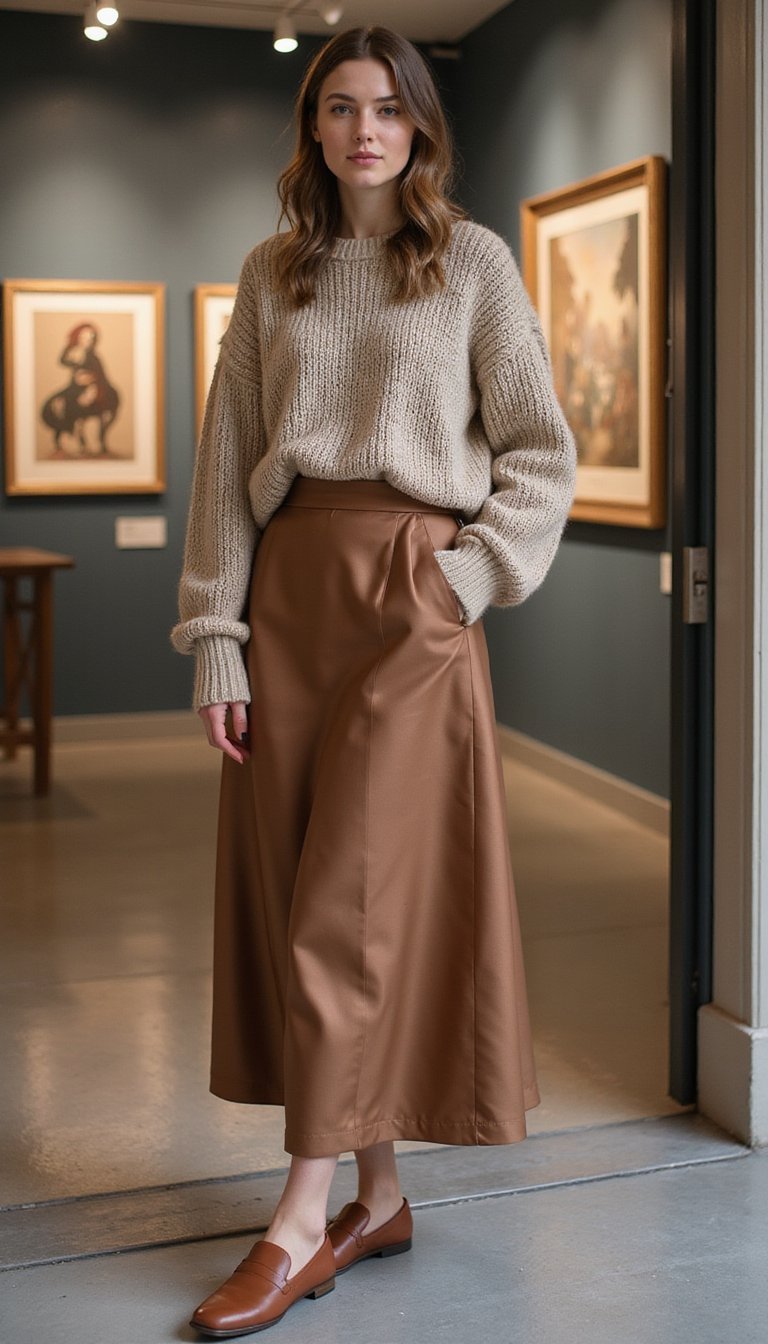 Slip Skirt Under Chunky Knit Sweater Duo