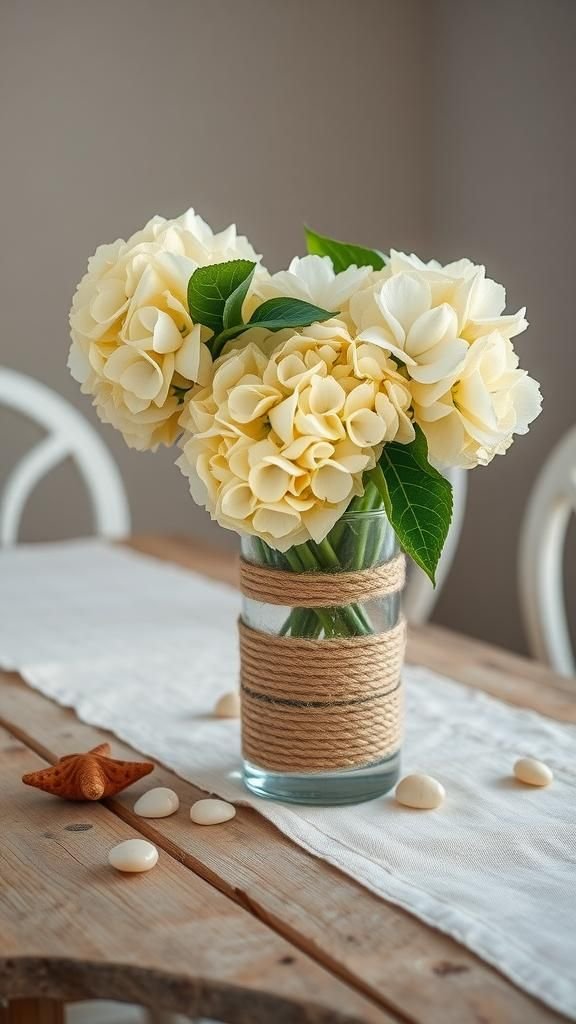 Coastal Rope-Wrapped Glass Vase Table Centerpiece