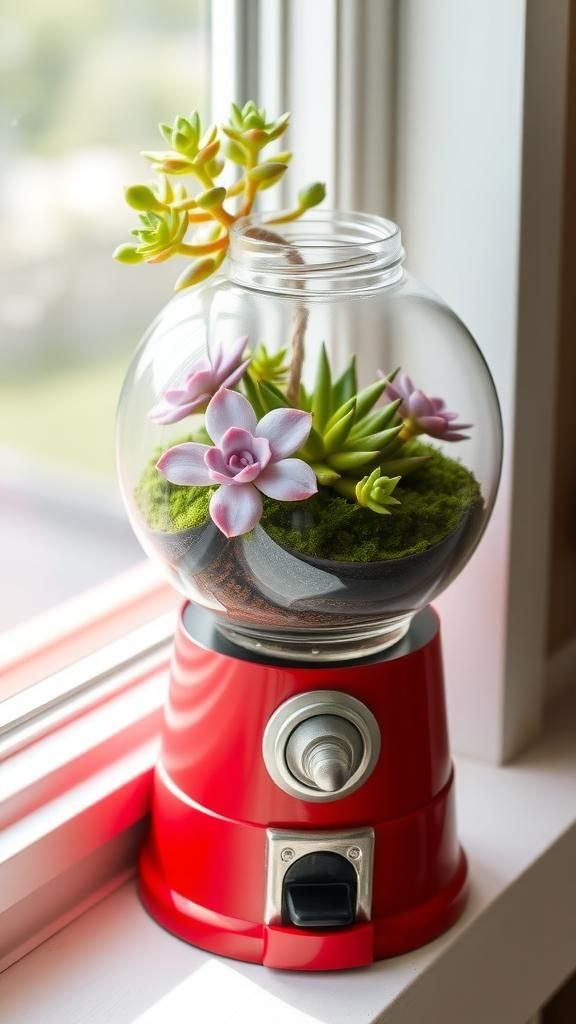Gumball Machine Planter Using Plastic Candy Jar