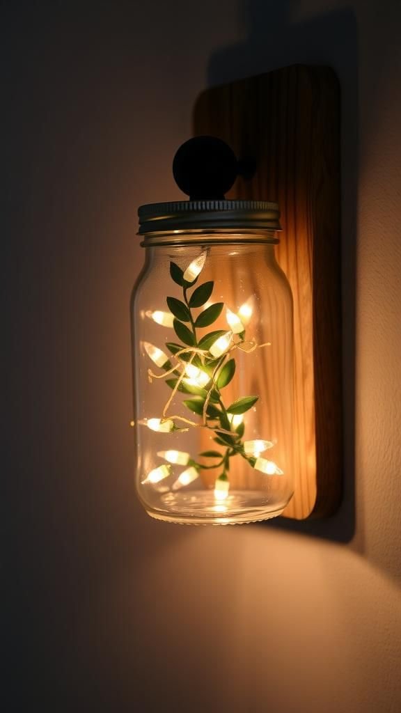 Hanging Mason Jar Sconce With LED Fairy Lights