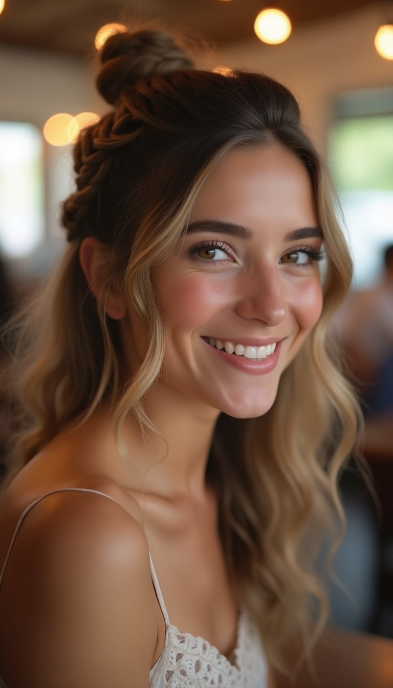 Braided Bun With Soft Tendrils For Date Night