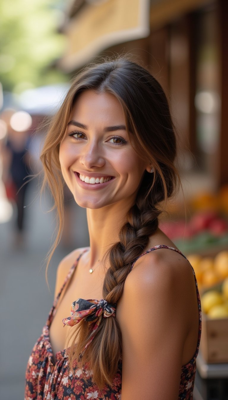 Side Braid With Hair Scarf For Retro Charm