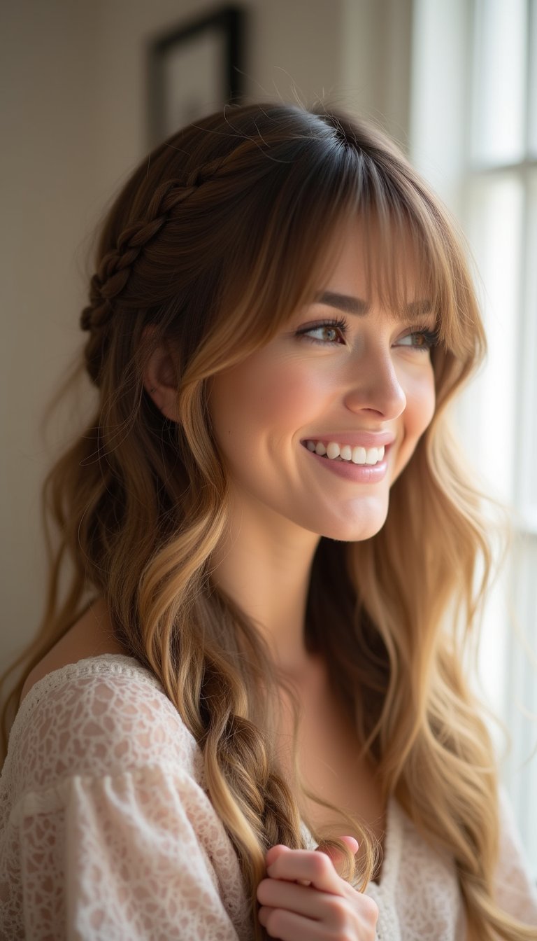 Side French Braid With Face-Framing Curtain Bangs
