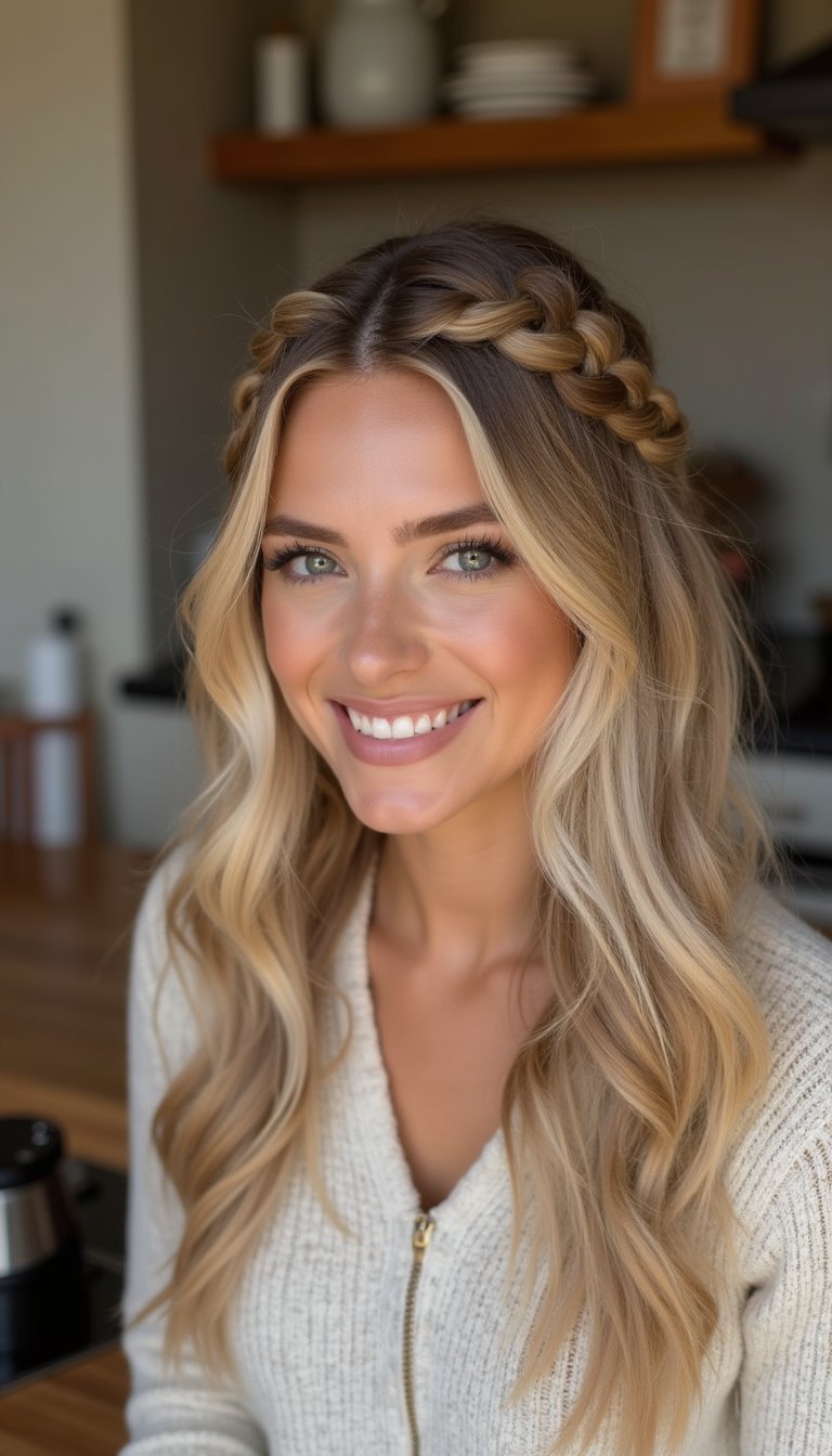 Two Mini Braids Framing A Low Tousled Bun