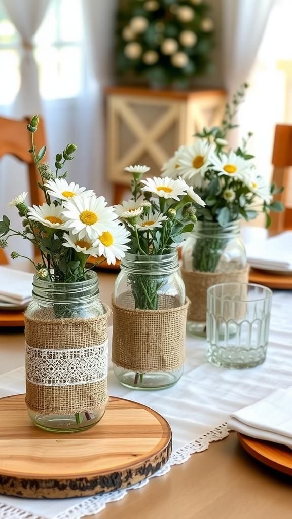 Burlap-Wrapped Mason Jar Centerpiece Set