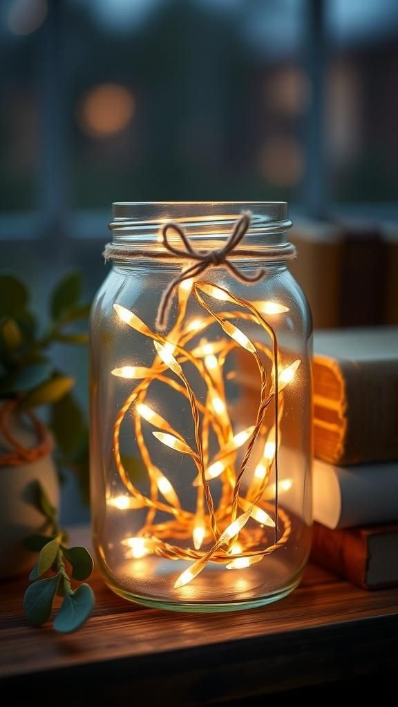 Golden Fairy Light Mason Jar Lanterns