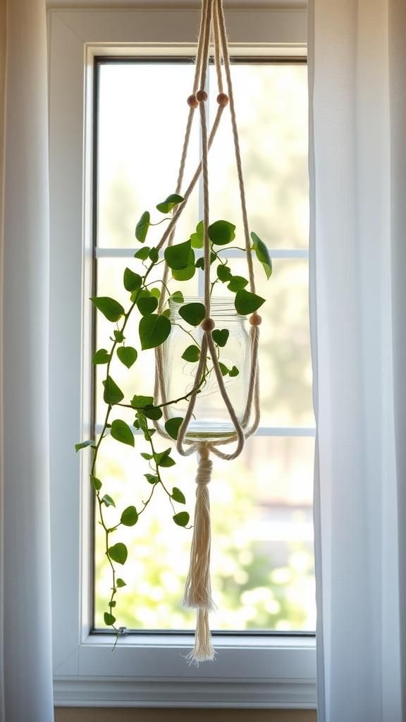Hanging Macramé Mason Jar Planter
