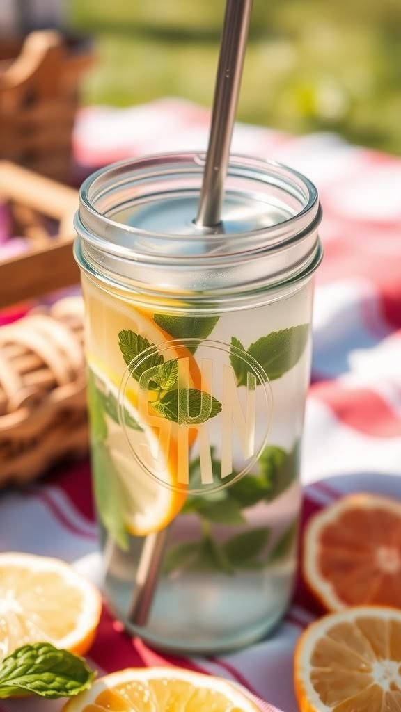 Lidded Mason Jar Travel Tumbler With Straw