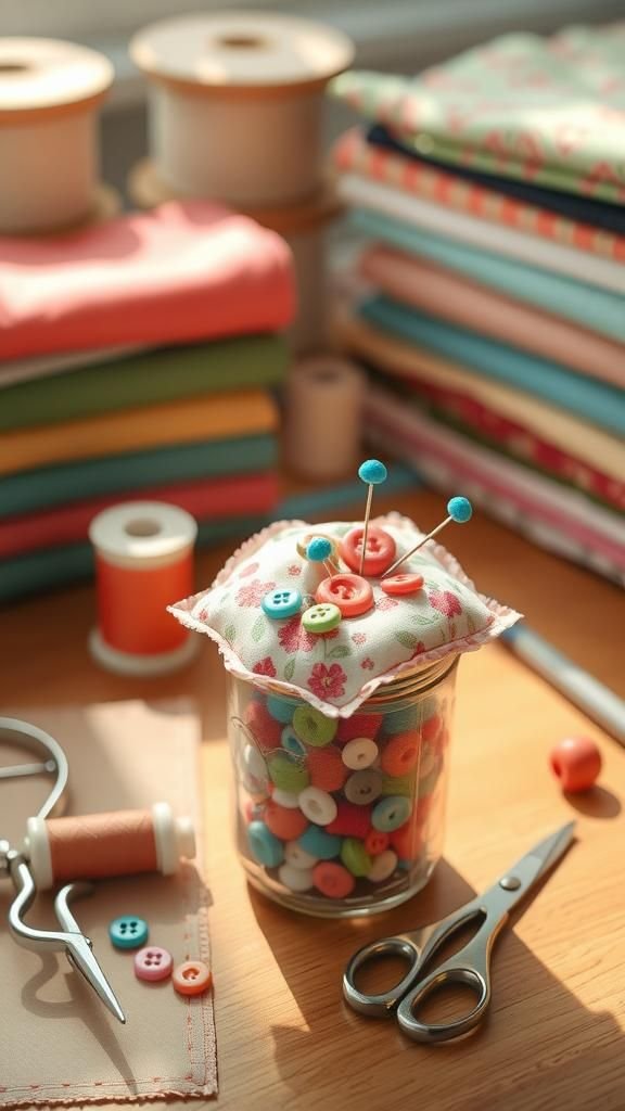 Mason Jar Sewing Kit With Pincushion Lid
