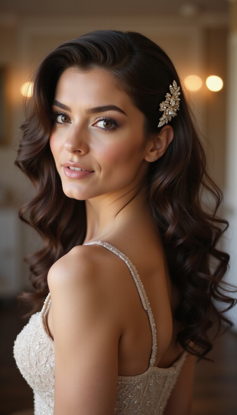 Deep Side Part With Old Hollywood Curls