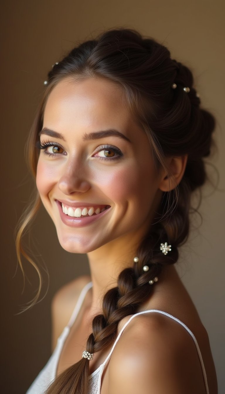 Fishtail Side Braid Dressed In Pearls