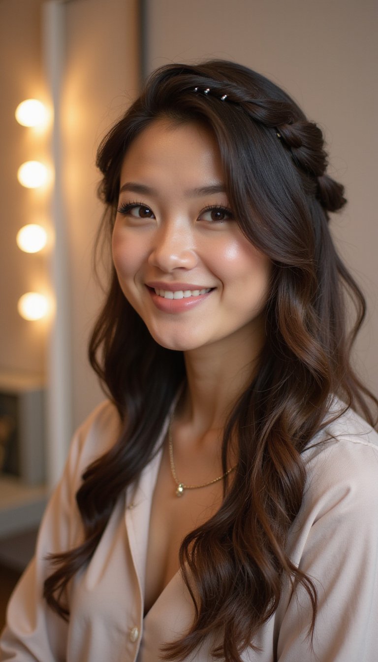 Half-Up Waterfall Braid For Soft Elegance