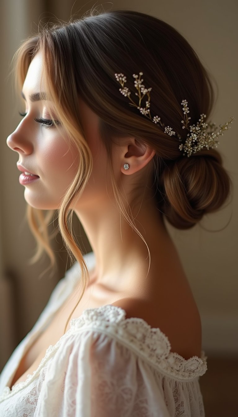 Low Chignon With Autumn Leaf Accents