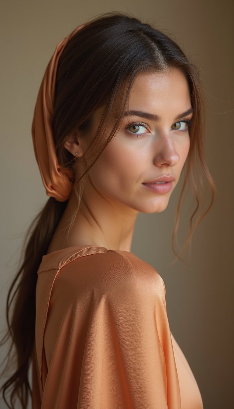 Sleek Low Pony With Satin Scarf Wrap