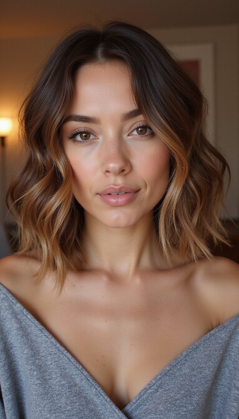 Textured Lob With Warm Bronze Highlights